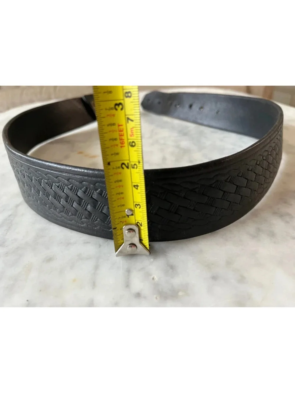 Calvin Klein Jeans Unisex Black Leather Belt Metal Logo Buckle Vintage small
